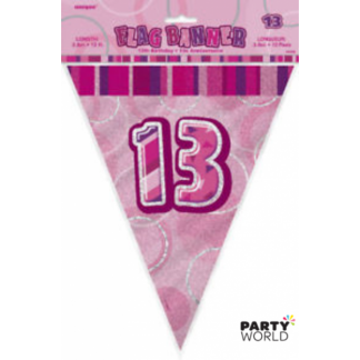 Glitz Birthday 13th Bunting Pink/Silver 3.6m