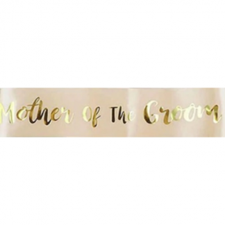 Mother of the Groom Sash - Gold on Peach With Hearts