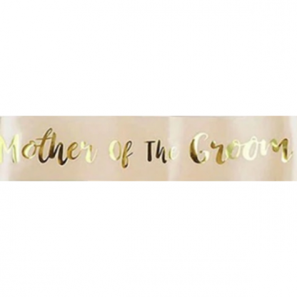 Mother of the Groom Sash - Gold on Peach With Hearts