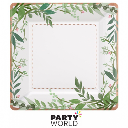 Love & Leaves Paper Square Plates 7inch (8)