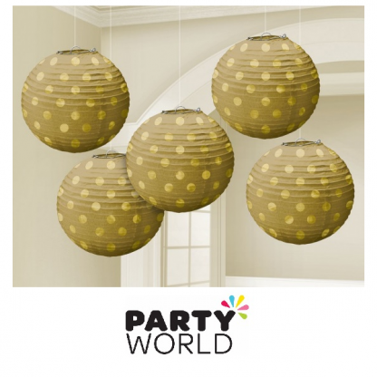 Mini Paper Lanterns - Gold With Dots (5)