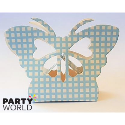 Butterfly Blue Checked Paper Treat Box