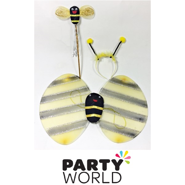Bumble Bee Kit Animal Insect Cute Black Yellow Wings Headband Costume Accessory 