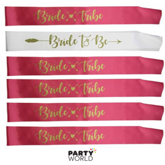 Pink Bride Tribe & White Bride to Be Sashes Set (6)