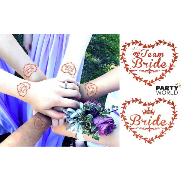 Team Bride & Bride Rose Gold Temporary Tattoos (10) | Party World