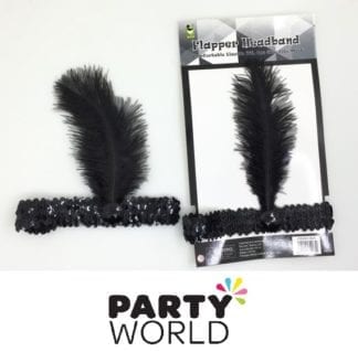 Black Charleston Flapper Ostrich Feather Headpiece