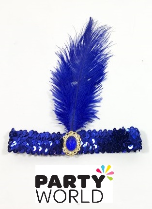 Flapper Ostrich Feather Headband - Dark Blue
