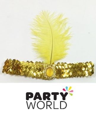 Flapper Ostrich Feather Headband - Yellow