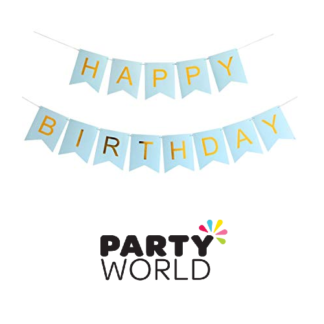 blue and gold happy birthday banner