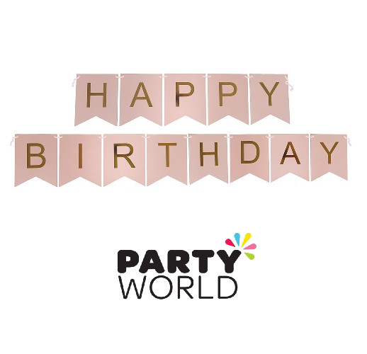 Happy Birthday Banner Pink And Gold Happy Birthday Banner – Coral Pink And Gold | Party World