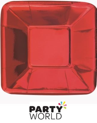 Red Foil Small Square Appetizer Paper Plates (8)