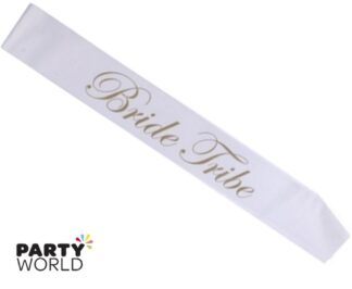 bride tribe sash white and gold
