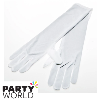 white elbow length gloves