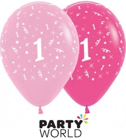 1st Birthday Pink Asstd Latex Balloons (6)