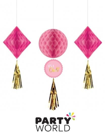 Baby Shower Girl Honeycomb Hanging Decorations (3)