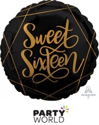 Sweet Sixteen Black And Gold Foil Balloon