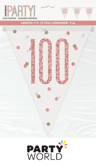 100th rose gold flag banner