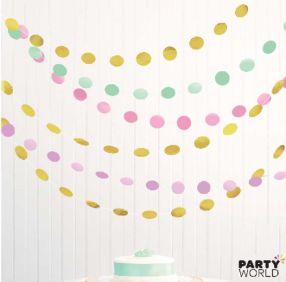 pastel and gold hanging string decorations