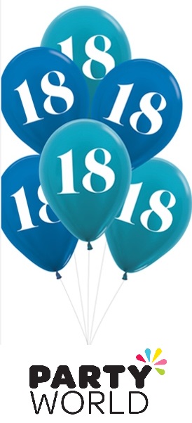 18th Birthday Blue Assorted Latex Balloons (6)