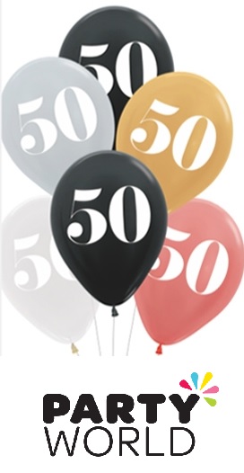 50th Birthday Assorted Latex Balloons (6)