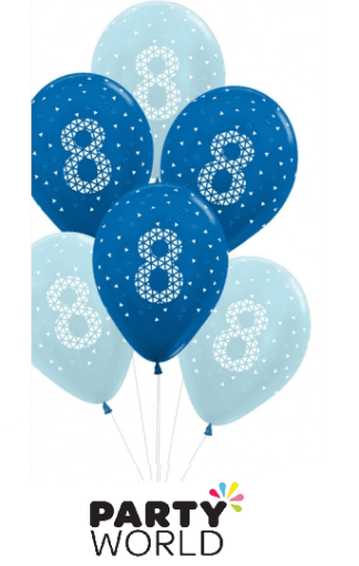 8th Birthday Blue Latex Balloons (6)