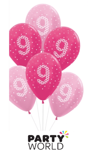 9th birthday balloons pink