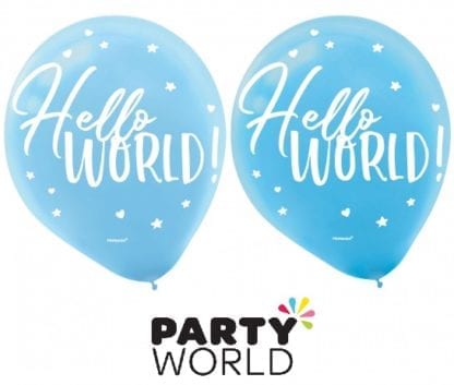 Hello World Baby Shower Blue Latex Balloons (15)