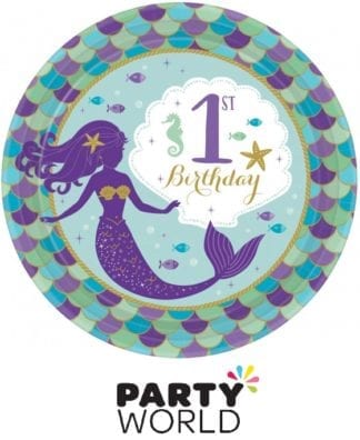 Mermaid Wishes 1st Birthday Round 7in Plates (8)