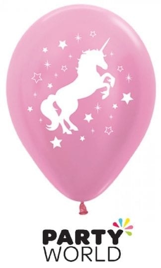 Unicorn Sparkles & Stars Satin Pearl Pink Latex Balloons (6)