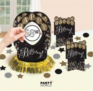 black and gold birthday table decorating kit