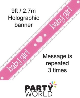 It's a Girl Pastel Heart Holographic Banner