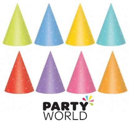 Party Cone Hats Assorted Bright Colours (24)