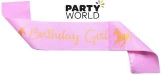 Unicorn Birthday Girl - Pink Sash With Gold Glitter Print