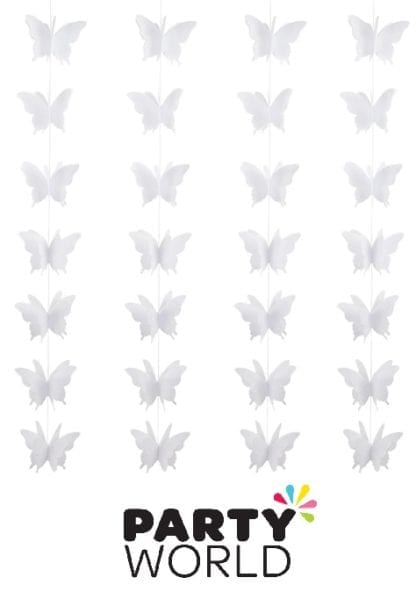White Butterfly 3D Paper Garland String (2.8m)