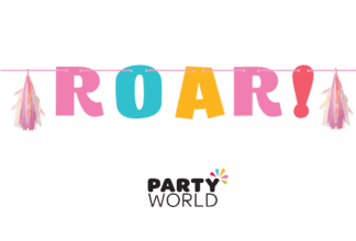 roar pink banner dinosaur jungle party
