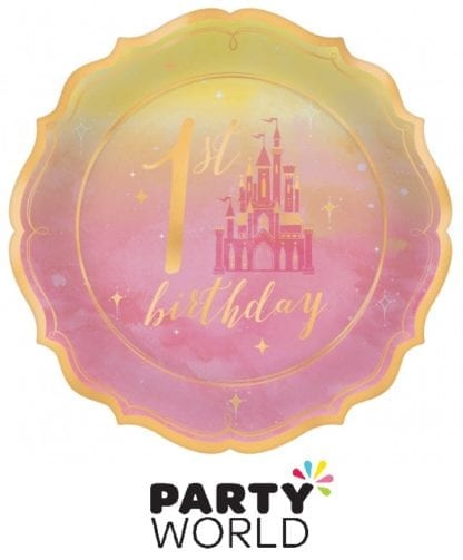 Disney Princess 1st Birthday Metallic Shaped Plates 7inch (8)