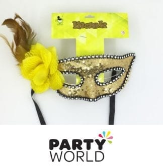 Gold Sequins And Yellow Feather Masquerade Mask Mardi Gras & Masquerade Masks 2