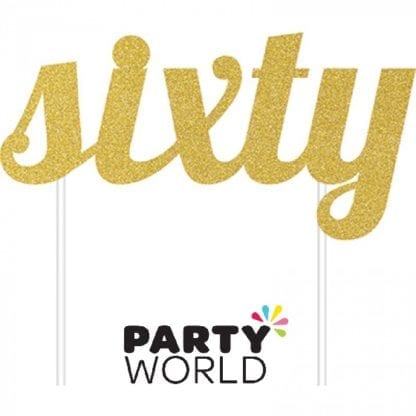 Gold Sixty Glittered Party Cake Topper
