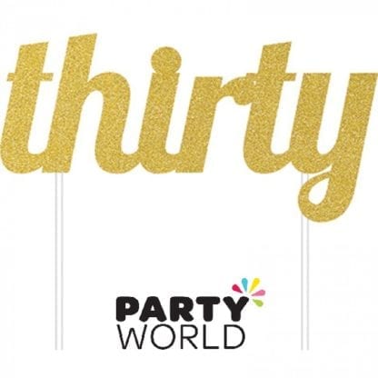 Gold Thirty Glittered Party Cake Topper