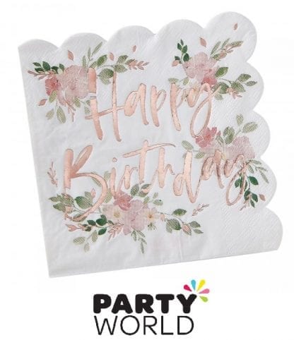 Rose Gold Ditsy Floral Happy Birthday Lunch Napkins (16)