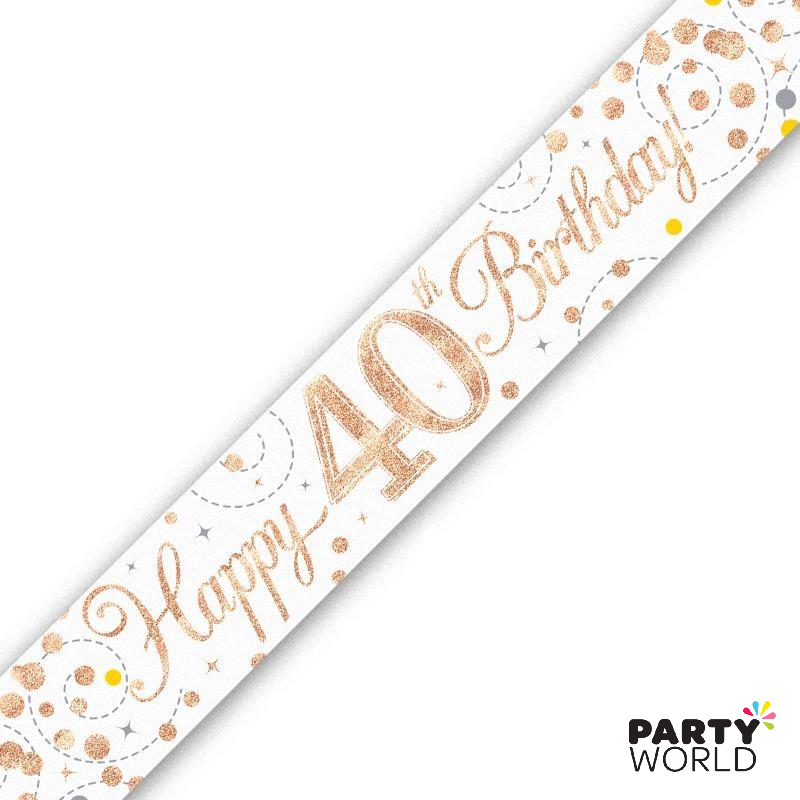 White /& Rose Gold Happy 65th Birthday Foil Banner Party Decoration 9ft Long  New