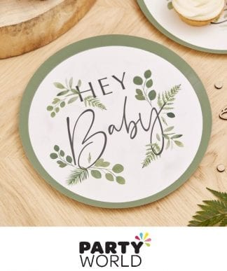 Botanical Hey Baby Shower Party Paper Plates (8)