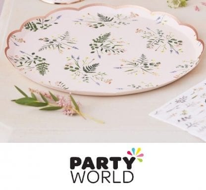 Floral Rose Gold Party Round Plates (8)