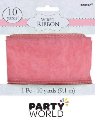 Pink Fabric Wire Edged Ribbon (10yds)