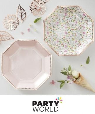 Rose Gold Ditsy Floral Party Paper Plates (8)