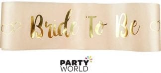 Bride To Be Sash - Foil Gold on Peach (with Hearts)