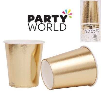 Champagne Gold Foil Paper Cups 200ml (12pk)