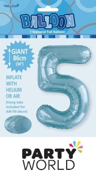 Giant Powder Blue Foil Number Balloon - 5