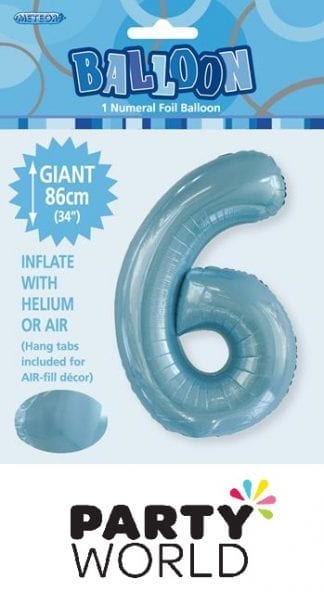 Giant Powder Blue Foil Number Balloon - 6