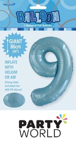 Giant Powder Blue Foil Number Balloon - 9
